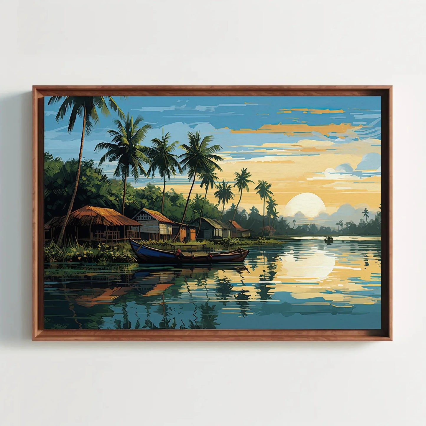 Kerala Landscape Modern Style Painting, Kerala Painting, South Indian Painting, India Artwork, Desi Decor Wall Art – Canvas Print