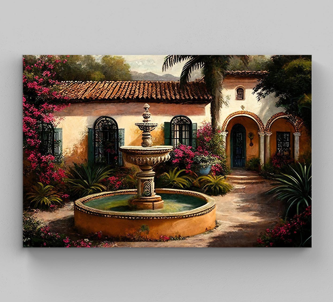 Mexican Villa Art Print, Mexican Painting, Mexican Art Canvas, Mexican Decor, Home Decor, Mexico Wall Art Print, Mexican Living Room Decor Wall Art – Canvas Print