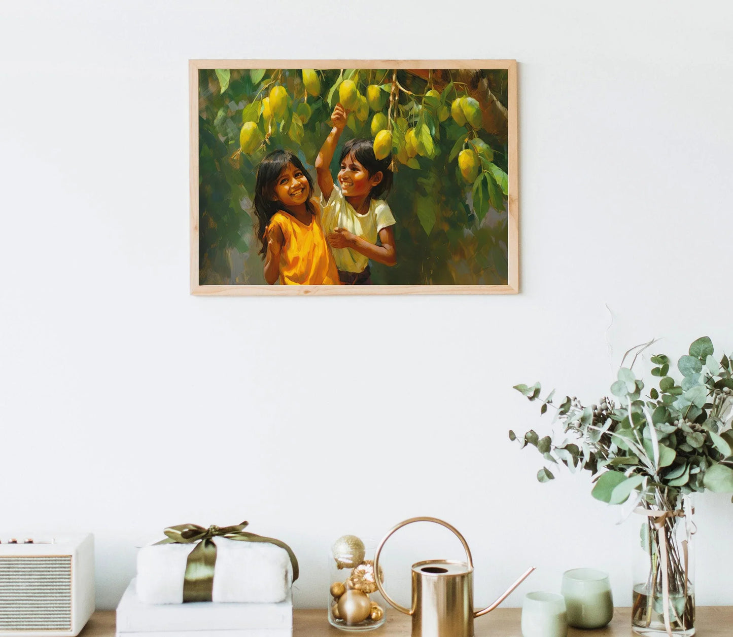 Happy Children under a Mango Tree, Mango Art Print, Indian Artwork, Mexican Decor, Home Decor, Asian Art Print, Childhood Memory Gift Wall Art – Canvas Print