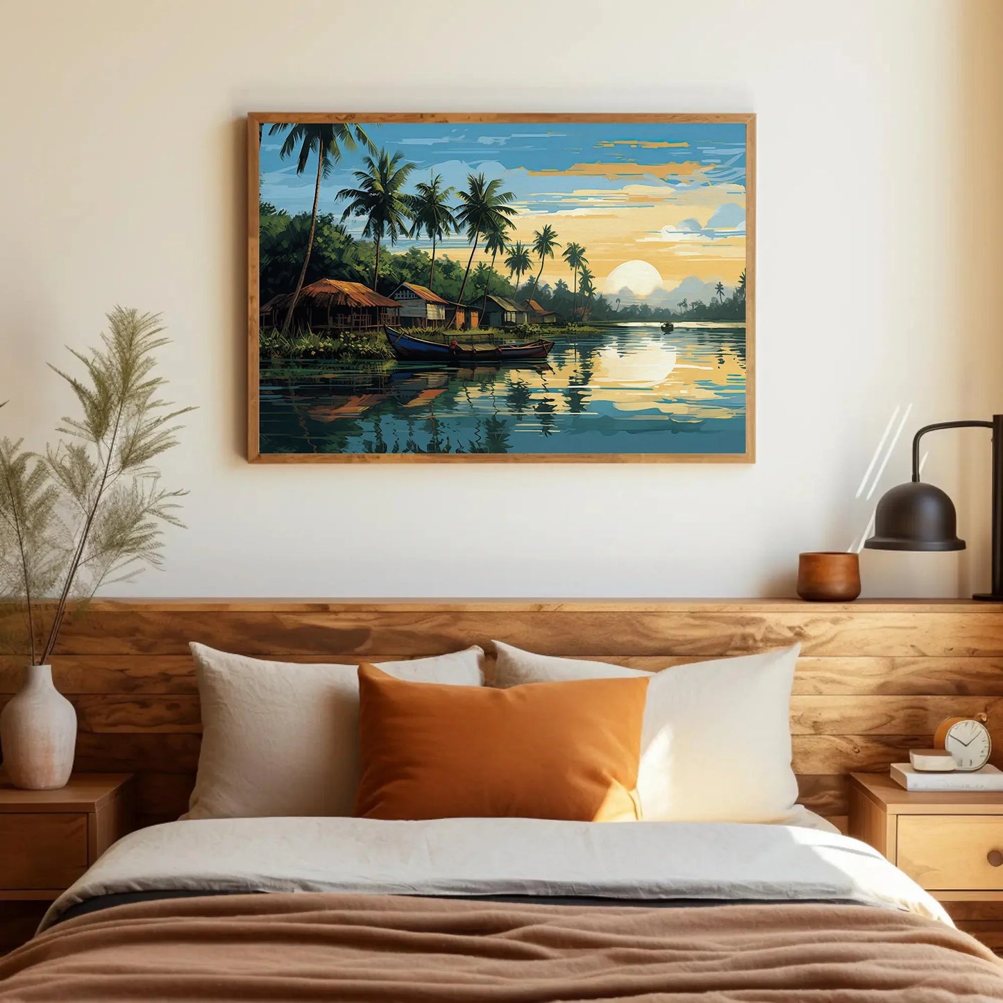 Kerala Landscape Modern Style Painting, Kerala Painting, South Indian Painting, India Artwork, Desi Decor Wall Art – Canvas Print