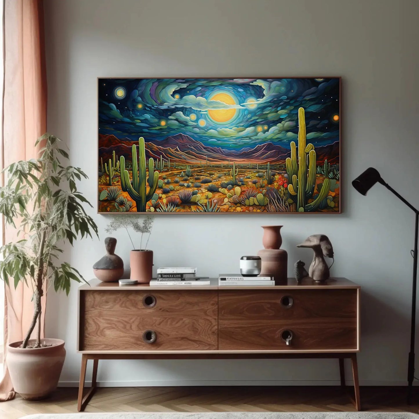 Mexican Desert Night Large Canvas Painting, Sonoran Desert Wall Art, Mexican Cactus Wall Art, Framed Print Stretched Canvas Ready To Hang Wall Art – Canvas Print