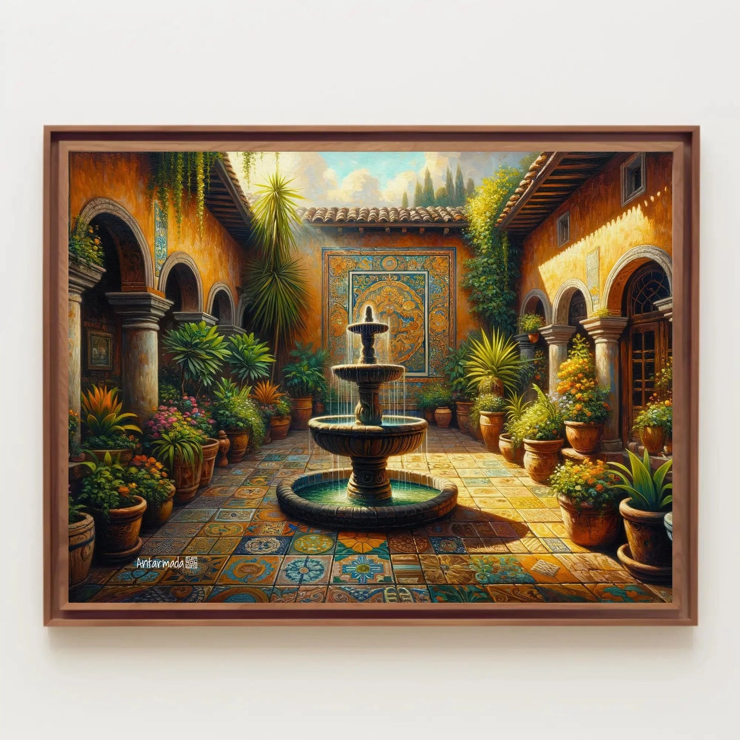 Mexican Courtyard Canvas Print - Traditional Mexican Art for Living Room or Gift - Framed Poster Mexico - Garden Painting Wall Art – Canvas Print