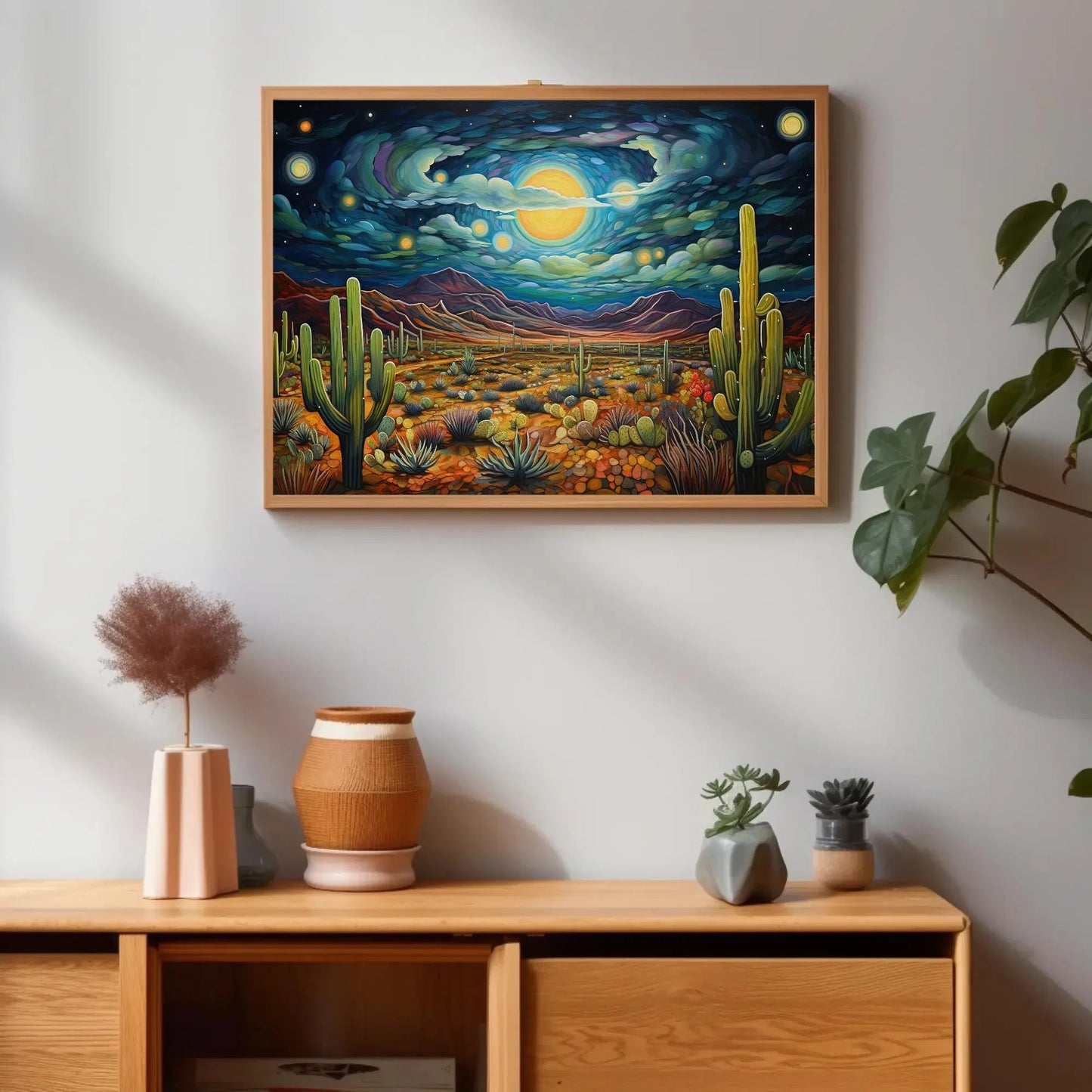 Mexican Desert Night Large Canvas Painting, Sonoran Desert Wall Art, Mexican Cactus Wall Art, Framed Print Stretched Canvas Ready To Hang Wall Art – Canvas Print