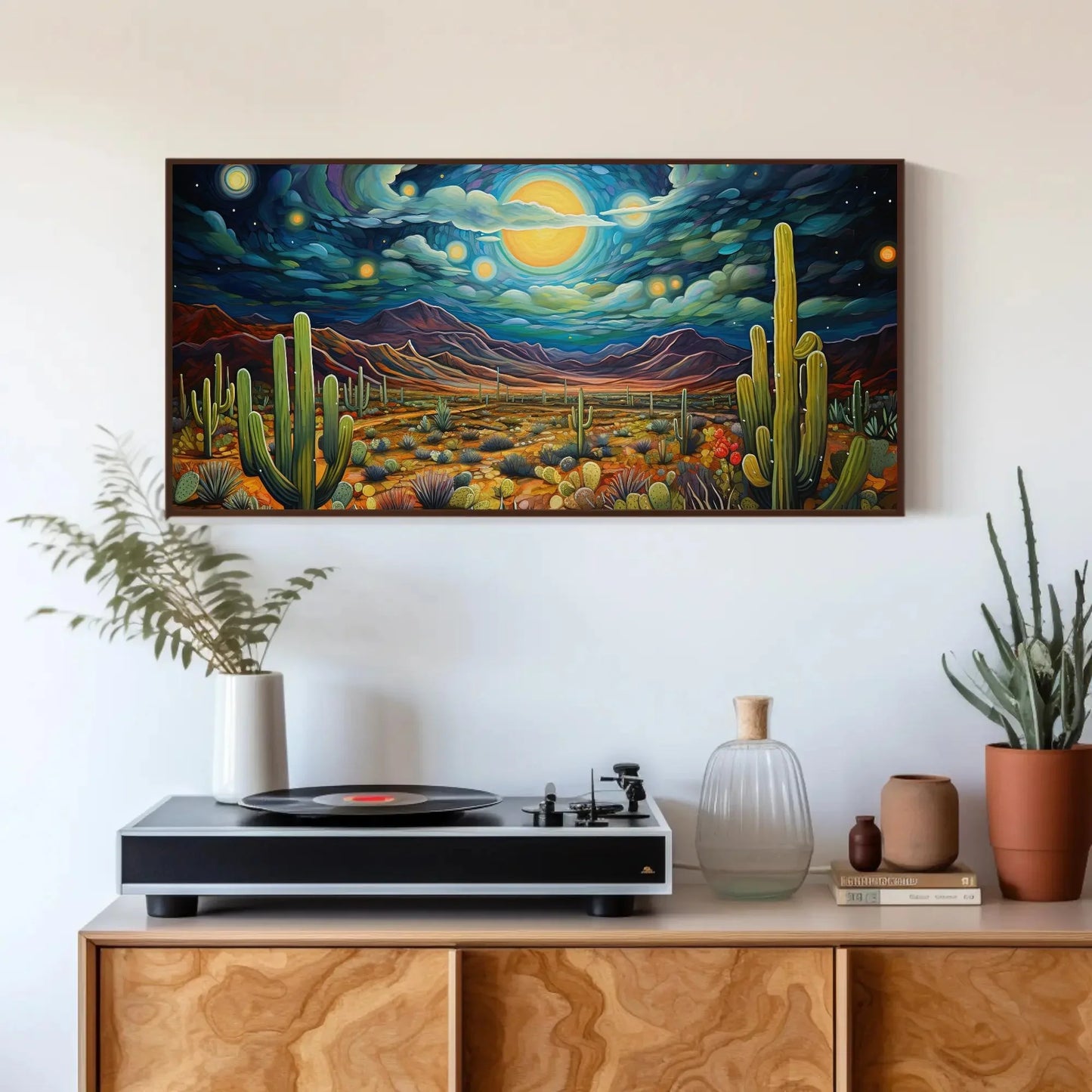 Mexican Desert Night Large Canvas Painting, Sonoran Desert Wall Art, Mexican Cactus Wall Art, Framed Print Stretched Canvas Ready To Hang Wall Art – Canvas Print