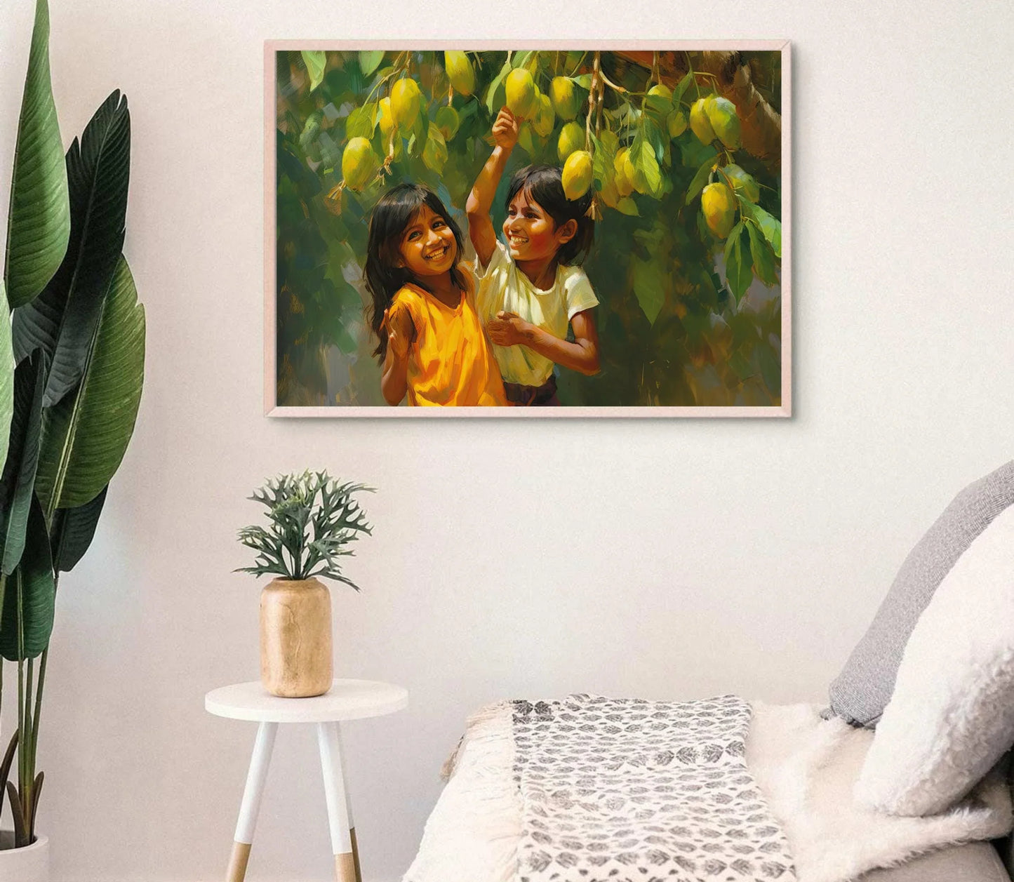 Happy Children under a Mango Tree, Mango Art Print, Indian Artwork, Mexican Decor, Home Decor, Asian Art Print, Childhood Memory Gift Wall Art – Canvas Print