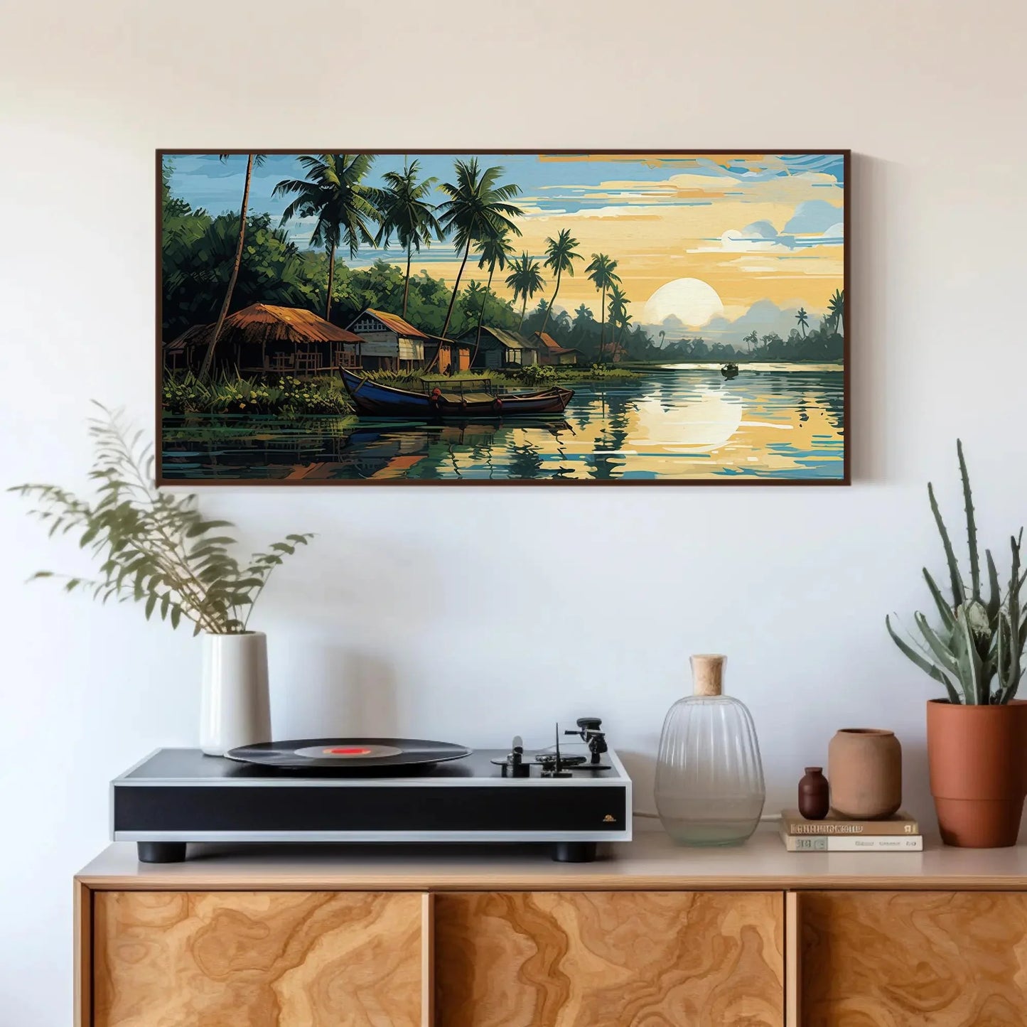 Kerala Landscape Modern Style Painting, Kerala Painting, South Indian Painting, India Artwork, Desi Decor Wall Art – Canvas Print