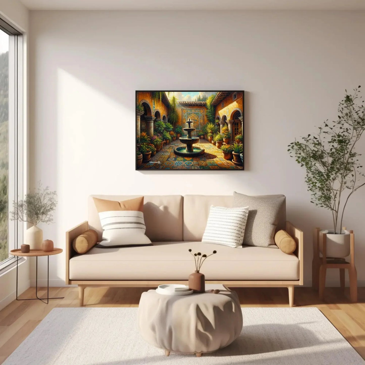 Mexican Courtyard Canvas Print - Traditional Mexican Art for Living Room or Gift - Framed Poster Mexico - Garden Painting Wall Art – Canvas Print