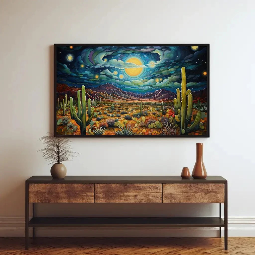 Mexican Desert Night Large Canvas Painting, Sonoran Desert Wall Art, Mexican Cactus Wall Art, Framed Print Stretched Canvas Ready To Hang Wall Art – Canvas Print