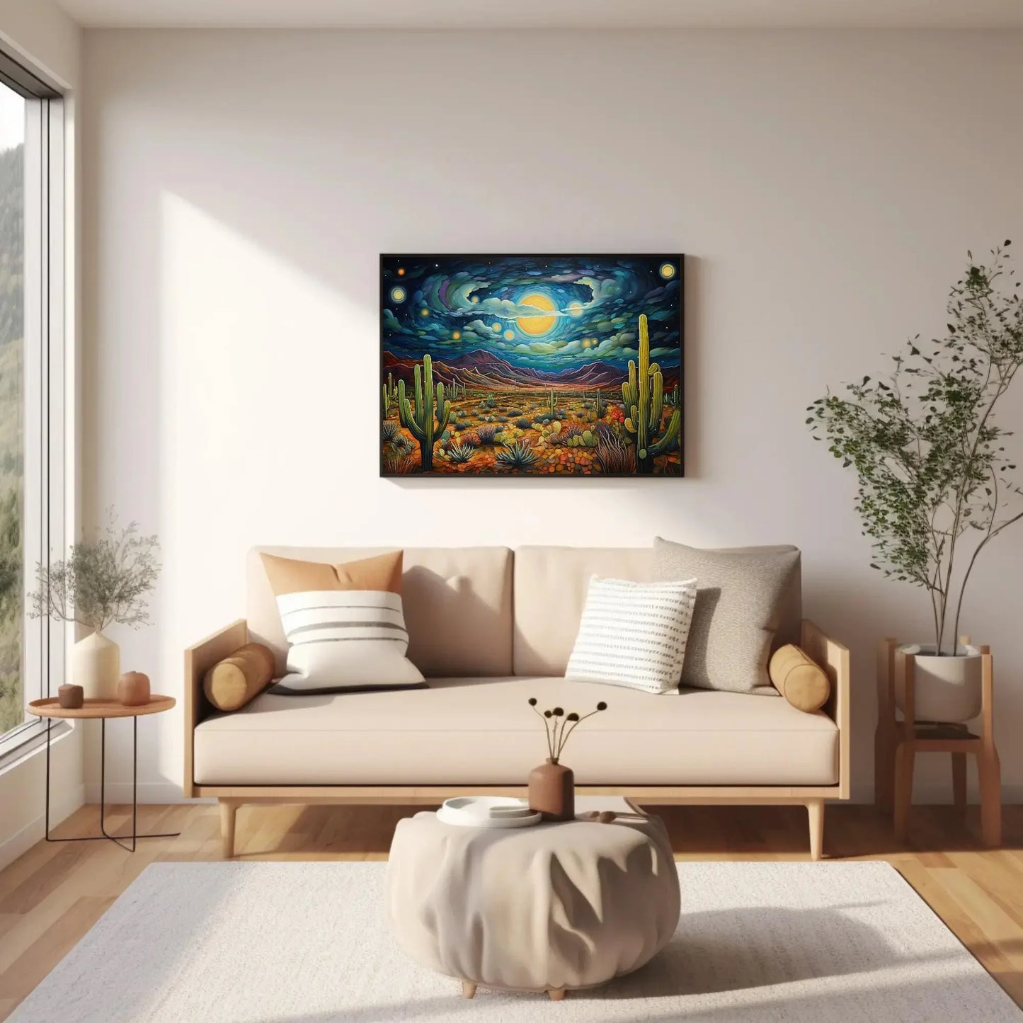 Mexican Desert Night Large Canvas Painting, Sonoran Desert Wall Art, Mexican Cactus Wall Art, Framed Print Stretched Canvas Ready To Hang Wall Art – Canvas Print