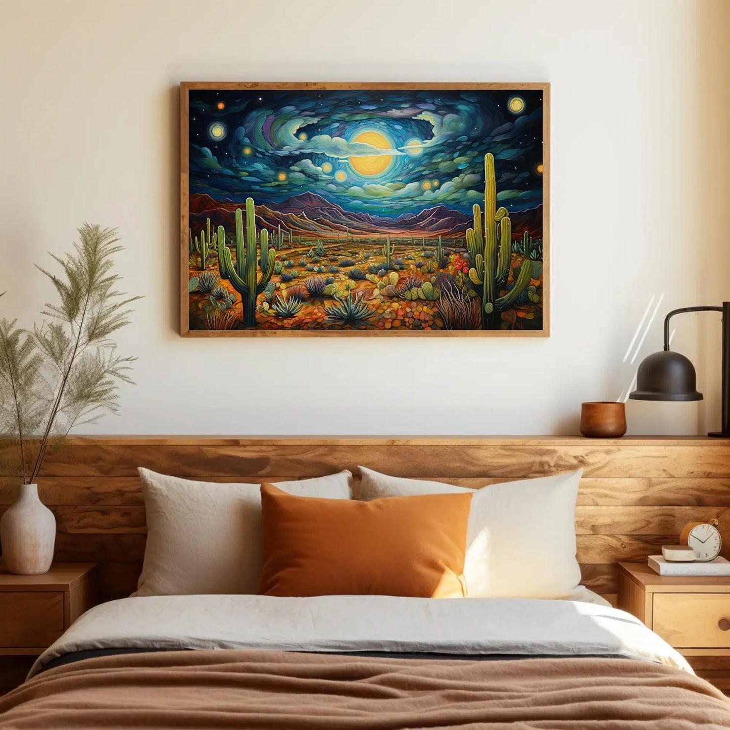 Mexican Desert Night Large Canvas Painting, Sonoran Desert Wall Art, Mexican Cactus Wall Art, Framed Print Stretched Canvas Ready To Hang Wall Art – Canvas Print