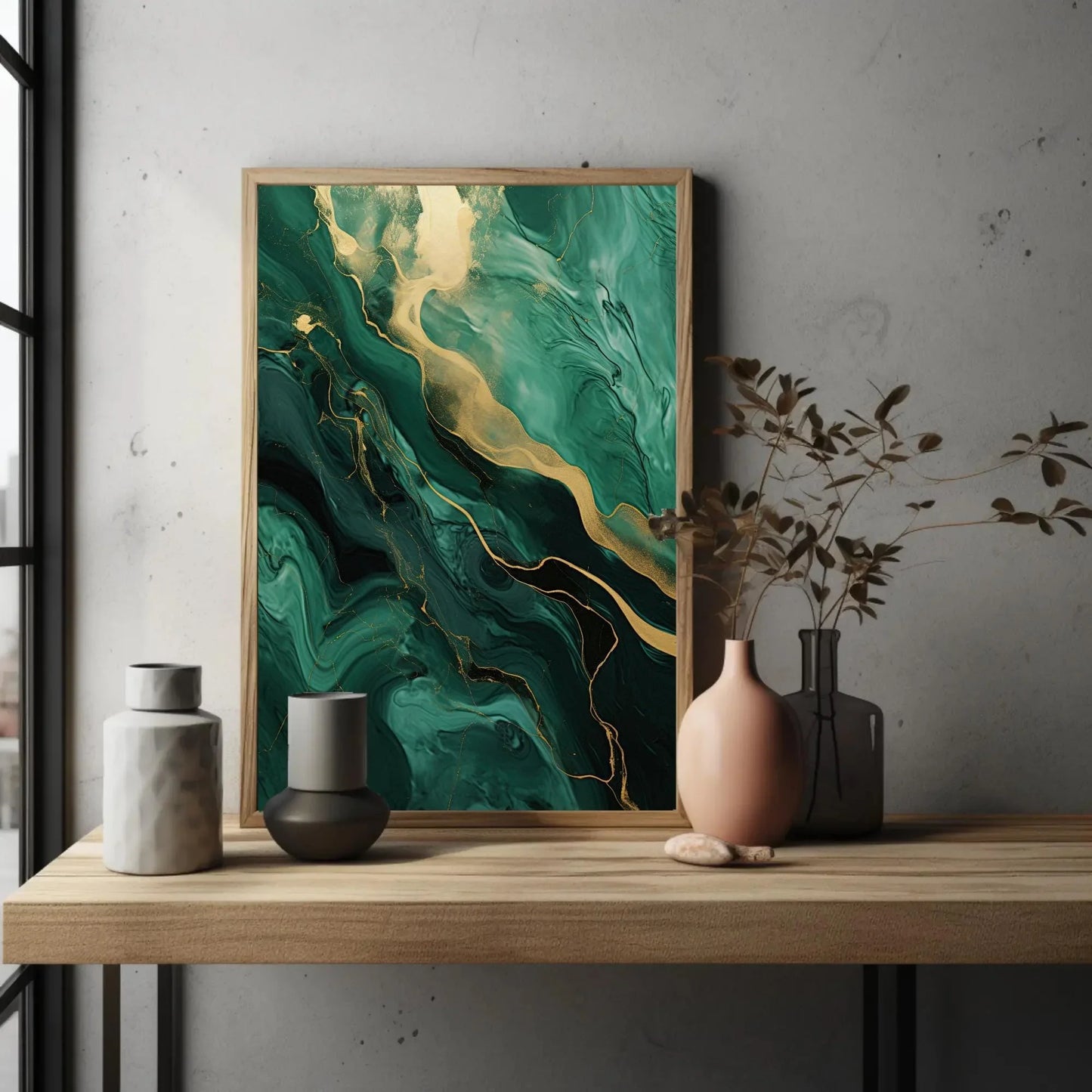 Green Gold Marble Large Canvas Wall Art, Abstract Emerald Green And Gold Marble Wall Decor, Emerald Abstract, Modern Artwork, Ready To Hang Wall Art – Canvas Print