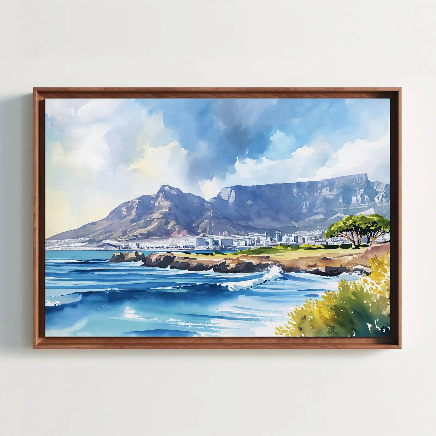 Cape Town Watercolor Print, Table Mountain Large Canvas Print, South African Wall Decor, South Africa Art, Framed Poster Ready To Hang Wall Art – Canvas Print
