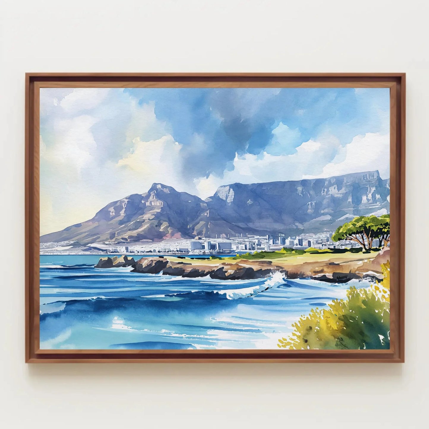 Cape Town Watercolor Print, Table Mountain Large Canvas Print, South African Wall Decor, South Africa Art, Framed Poster Ready To Hang Wall Art – Canvas Print
