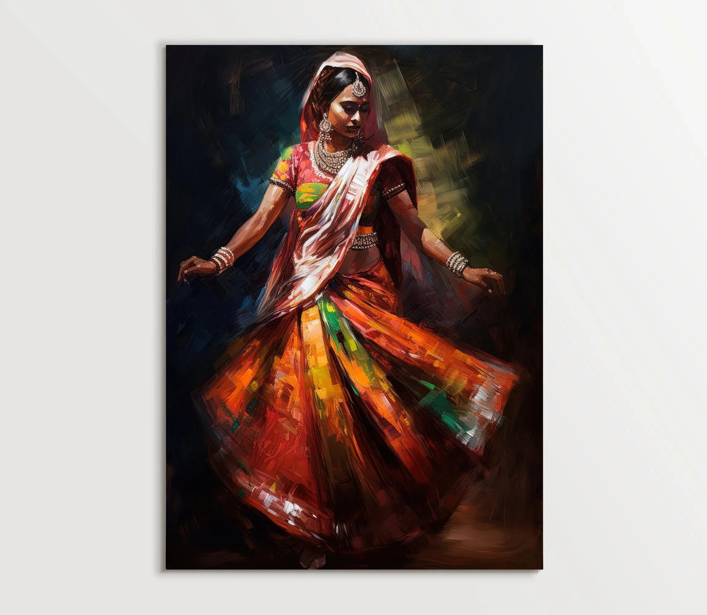 Traditional Rajasthani Dance, India wall art, beautiful Indian woman folk dance painting, Indian Woman Folk Dance Large Canvas Print Wall Art – Canvas Print
