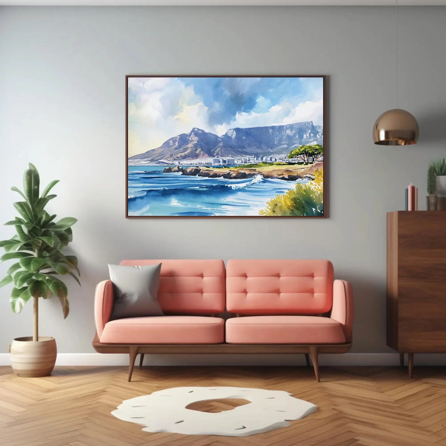 Cape Town Watercolor Print, Table Mountain Large Canvas Print, South African Wall Decor, South Africa Art, Framed Poster Ready To Hang Wall Art – Canvas Print