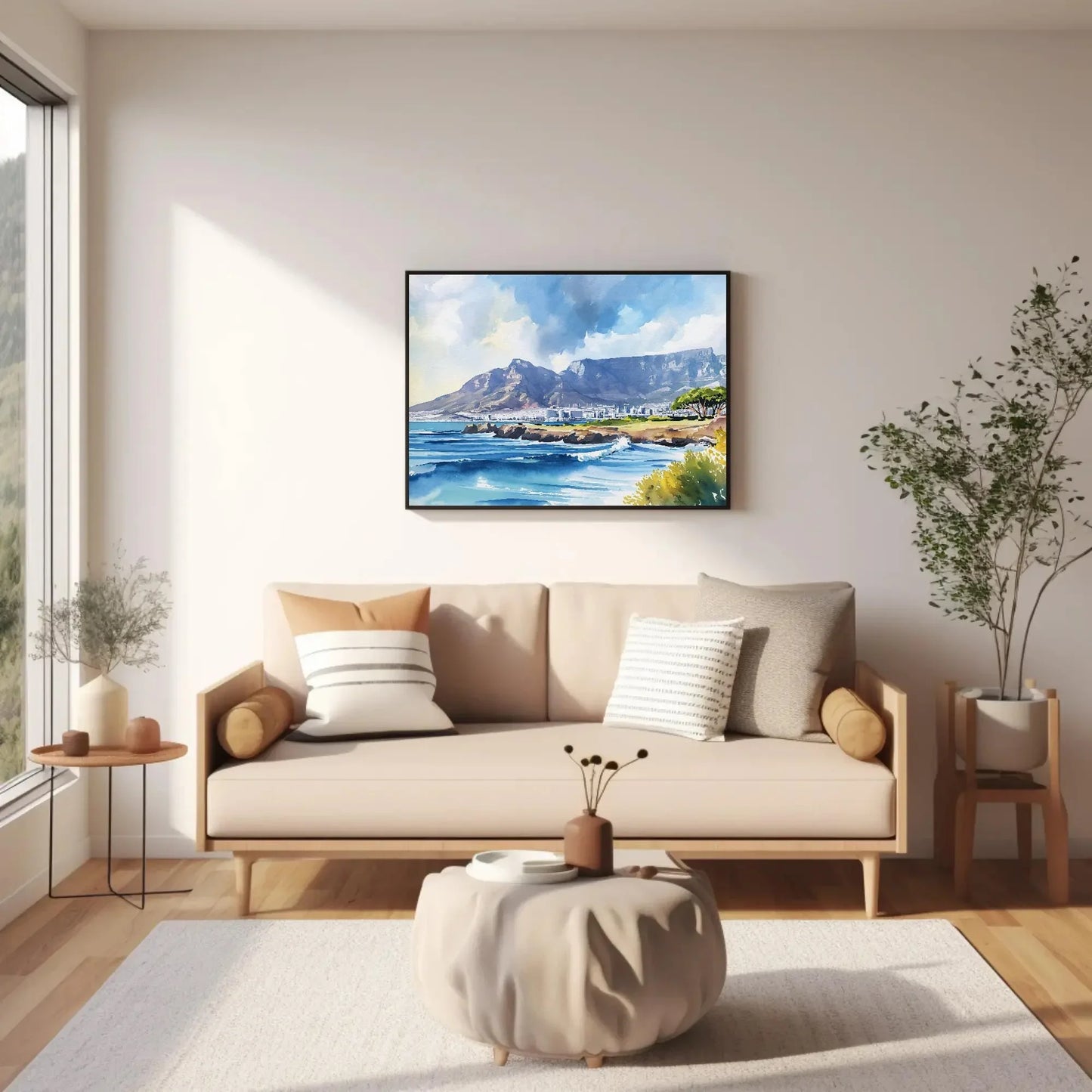 Cape Town Watercolor Print, Table Mountain Large Canvas Print, South African Wall Decor, South Africa Art, Framed Poster Ready To Hang Wall Art – Canvas Print