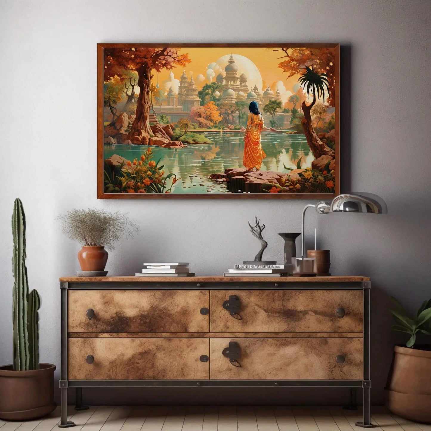 Beautiful Indian Fantasy City Modern Print | Extra-large Wall Art | Desi Art | South Asian Art I Indian Art | Canvas Print | Antarmada Art Wall Art – Canvas Print