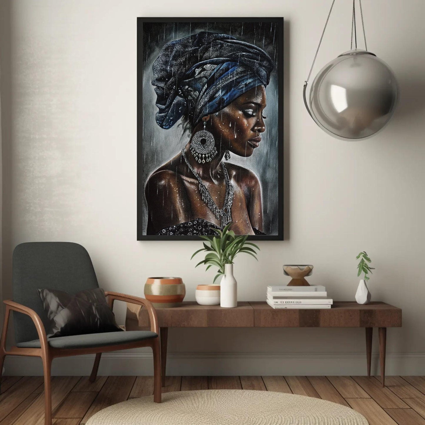 Exotic African Beauty in Rain Canvas Painting, Framed Print, Bohemian and African Decor, Ready to Hang, Living Room or Bedroom Decor Wall Art – Canvas Print