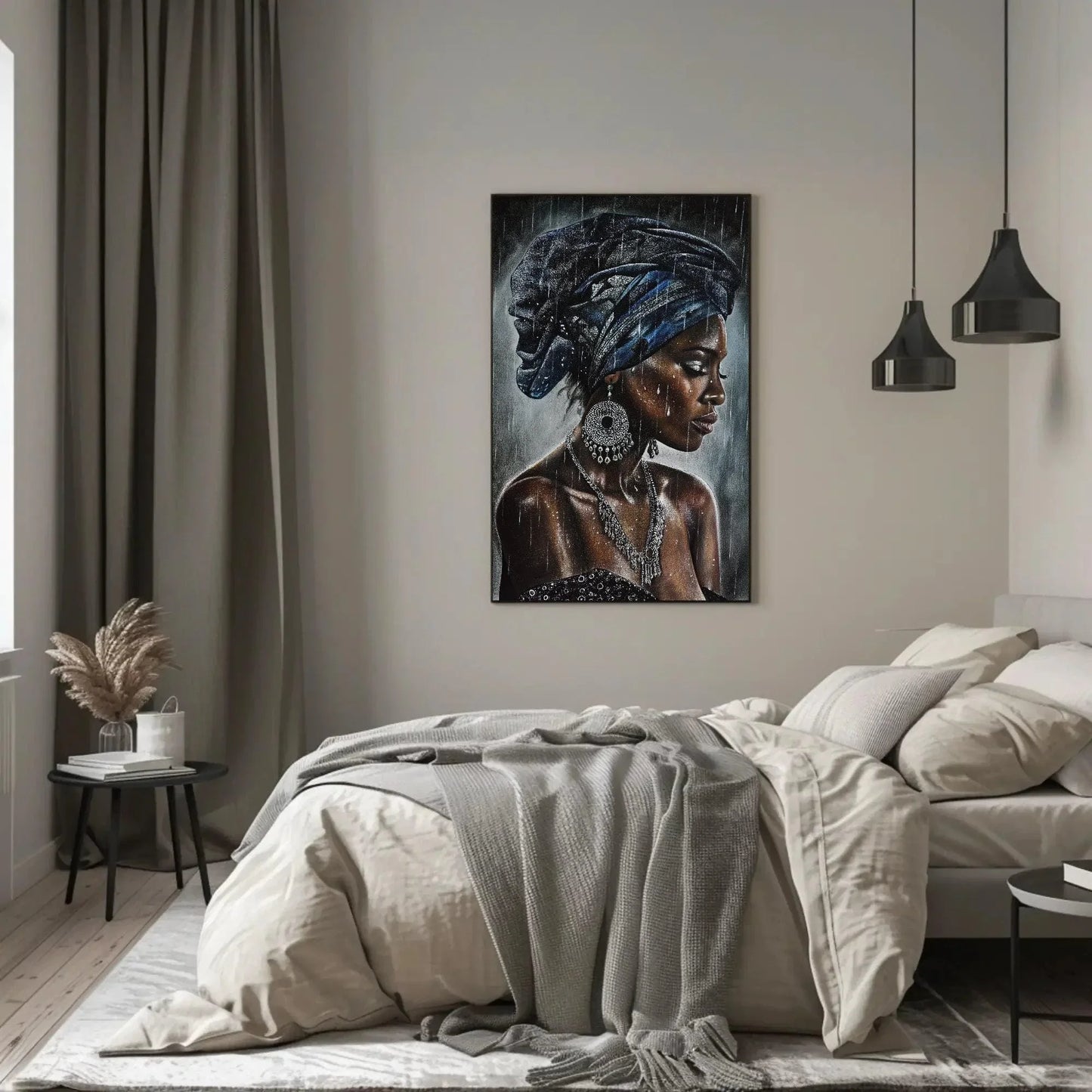 Exotic African Beauty in Rain Canvas Painting, Framed Print, Bohemian and African Decor, Ready to Hang, Living Room or Bedroom Decor Wall Art – Canvas Print
