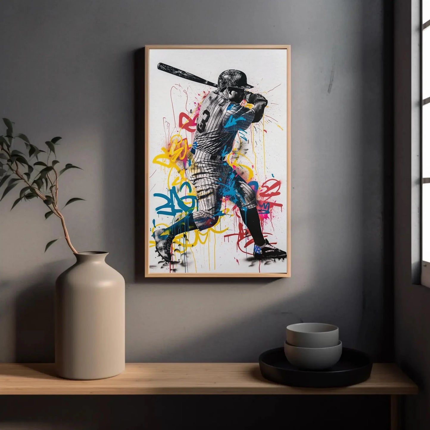 Babe Ruth Baseball Graffiti Canvas | Iconic Sports Legend Wall Art | Framed Retro Artwork for Man Cave, Game Room, Office | Ready to Hang Wall Art – Canvas Print