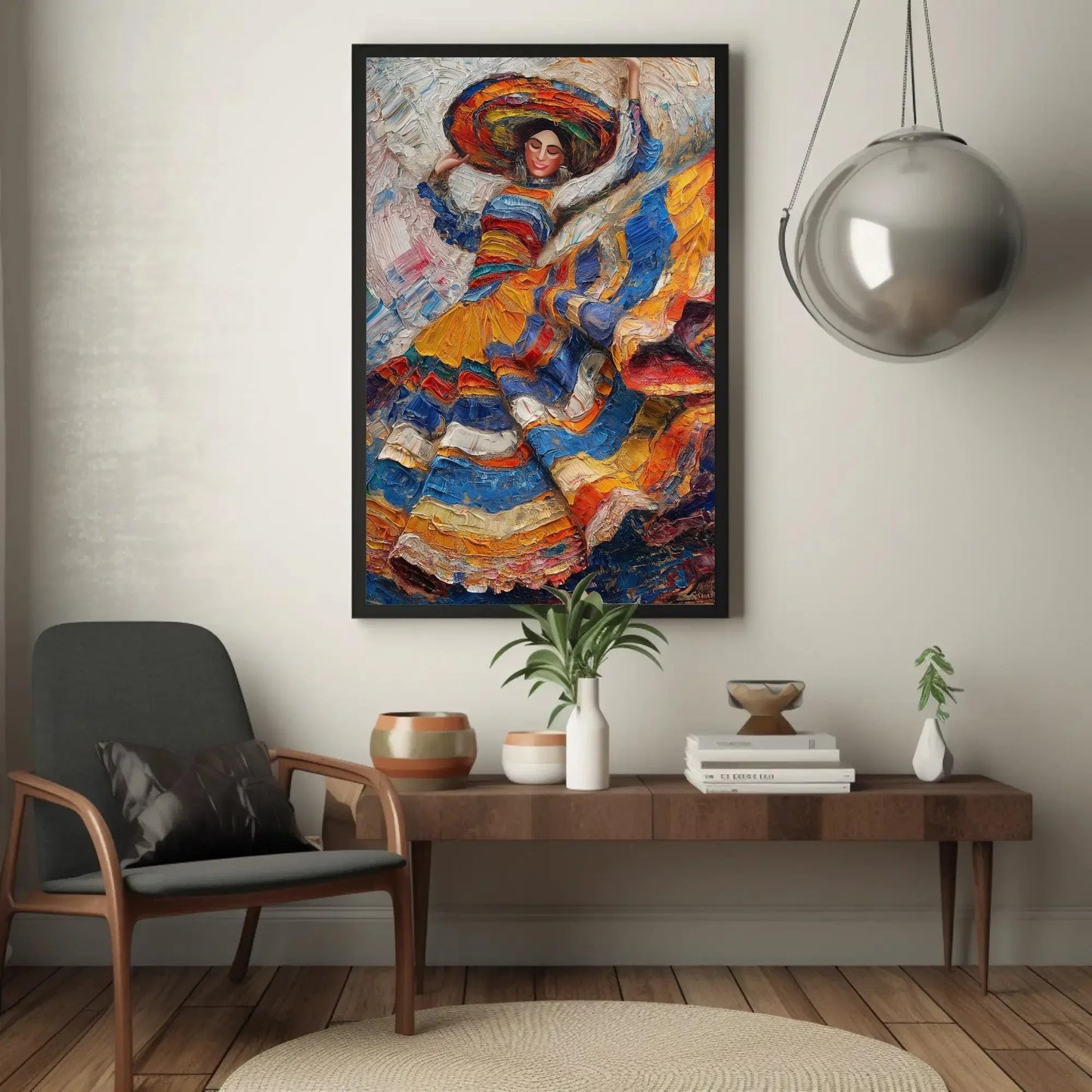 Mexican Woman Folk Dance Oil Painting Canvas | Mexican Cultural Wall Art | Framed Ethnic Art for Living Room, Bedroom, Studio, Ready to Hang Wall Art – Canvas Print