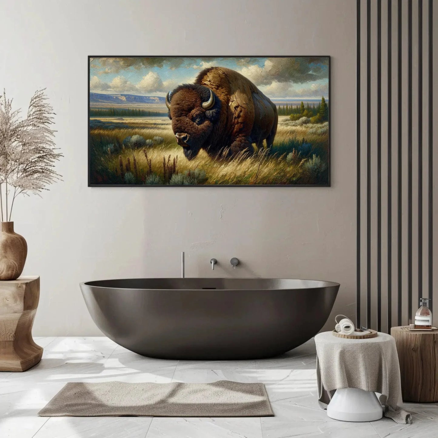 Monarch of the Plains, Bison Wall Art, American Buffalo, Bison Oil Painting, Bison Wall Art, Framed Canvas Print, Ready To Hang Wall Art – Canvas Print