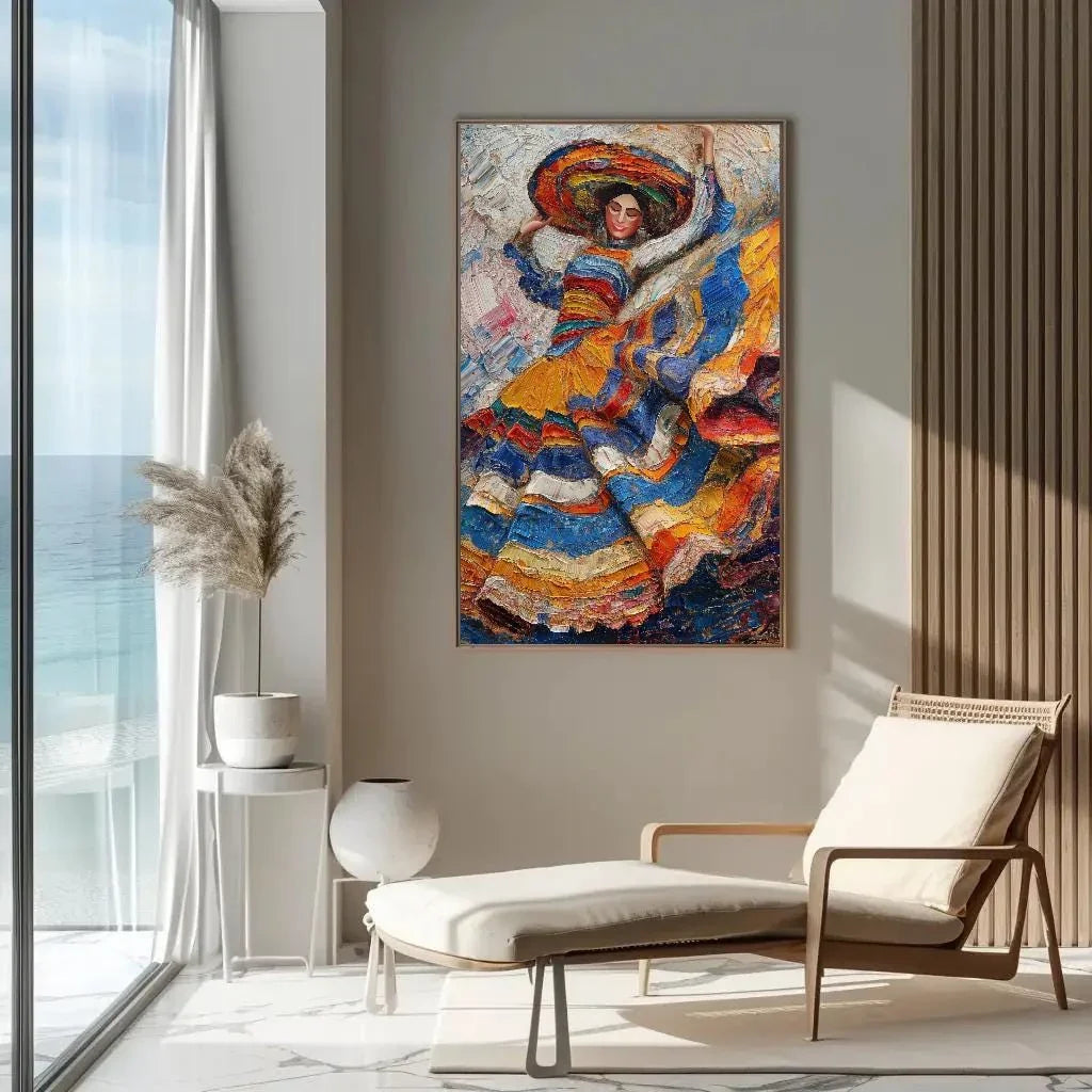 Mexican Woman Folk Dance Oil Painting Canvas | Mexican Cultural Wall Art | Framed Ethnic Art for Living Room, Bedroom, Studio, Ready to Hang Wall Art – Canvas Print