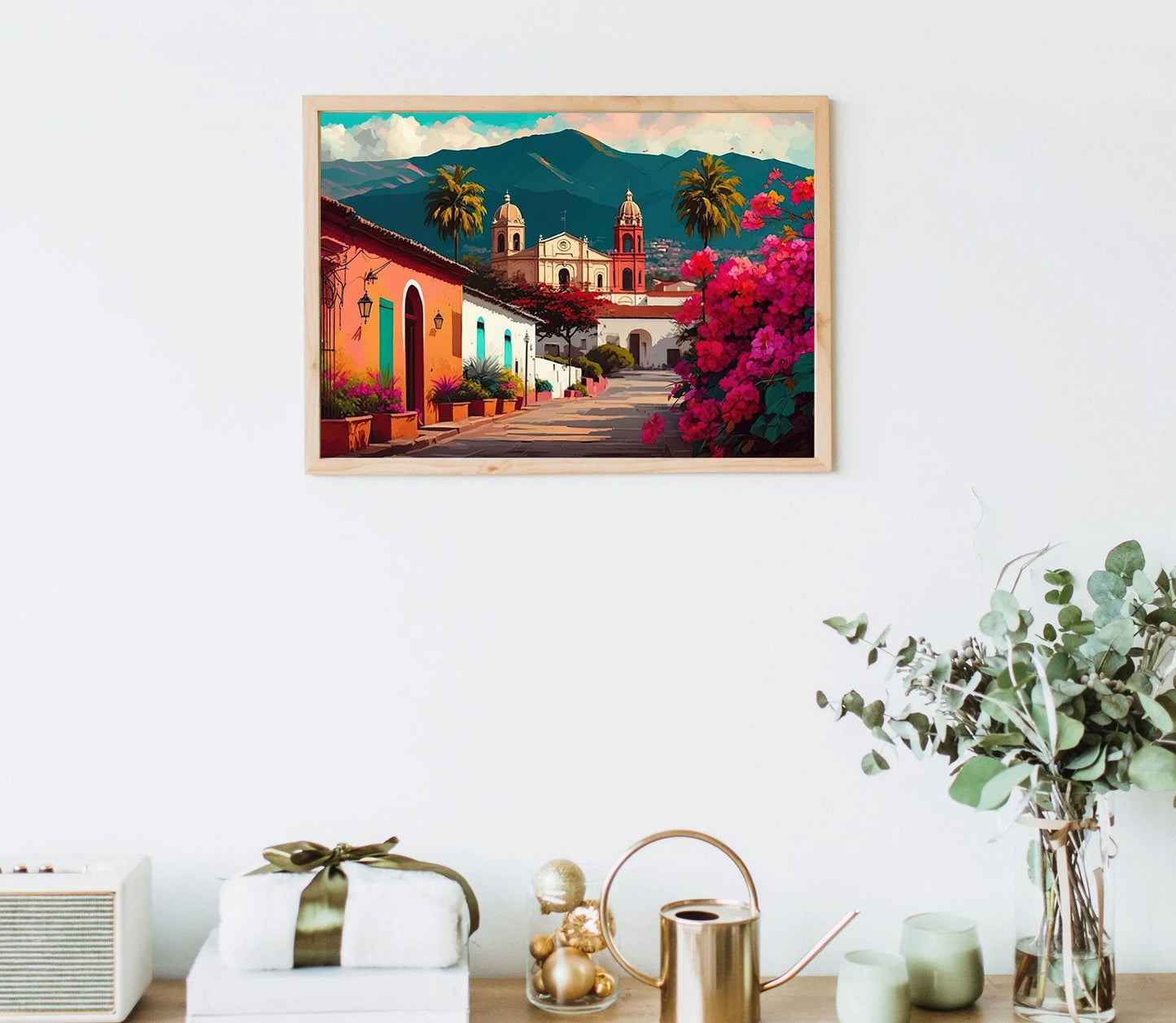 Mexican Village, Mexican Poster, Mexican Wall Art Decor, Floral Wall Print, Mexican Home Decor, Latin American Posters, South american decor Wall Art – Canvas Print