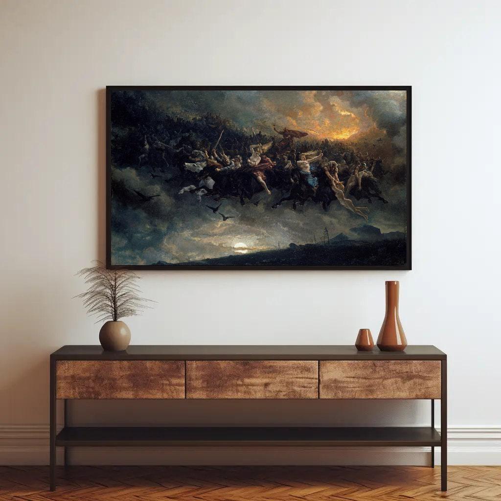 High Quality Print The Wild Hunt Of Odin, Western Wall Decor, The Wild Hunt Of Odin Large Canvas Decor, Norse Mythology Art, Ready To Hang Wall Art – Canvas Print