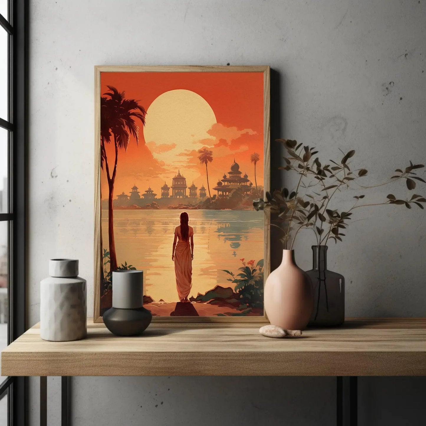 Sunset Retro Style India Print | Extra-large Wall Art | Retro Desi Art | South Asian Art I Indian Art | Indian Canvas Print | Antarmada Art Wall Art – Canvas Print