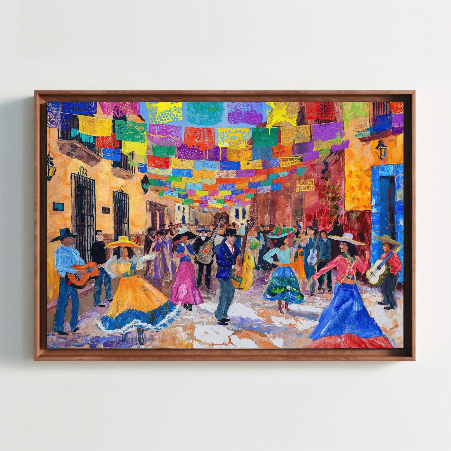 Fiesta Time Mexican Street Wall Art, Canvas Painting, Framed Print, Mexican Cultural and Festive Decor, Ready to Hang, Mexican Wall Art Wall Art – Canvas Print