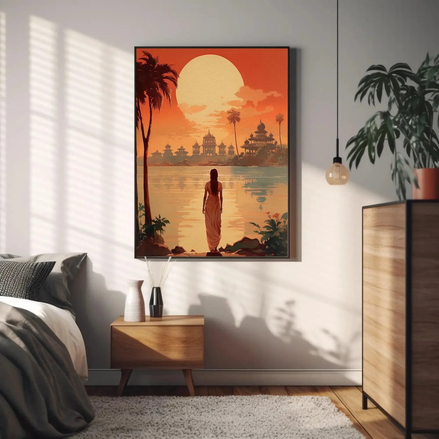 Sunset Retro Style India Print | Extra-large Wall Art | Retro Desi Art | South Asian Art I Indian Art | Indian Canvas Print | Antarmada Art Wall Art – Canvas Print