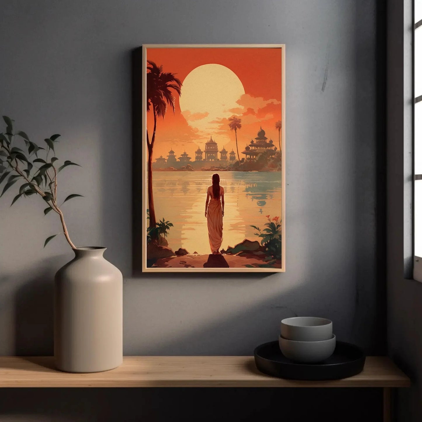 Sunset Retro Style India Print | Extra-large Wall Art | Retro Desi Art | South Asian Art I Indian Art | Indian Canvas Print | Antarmada Art Wall Art – Canvas Print