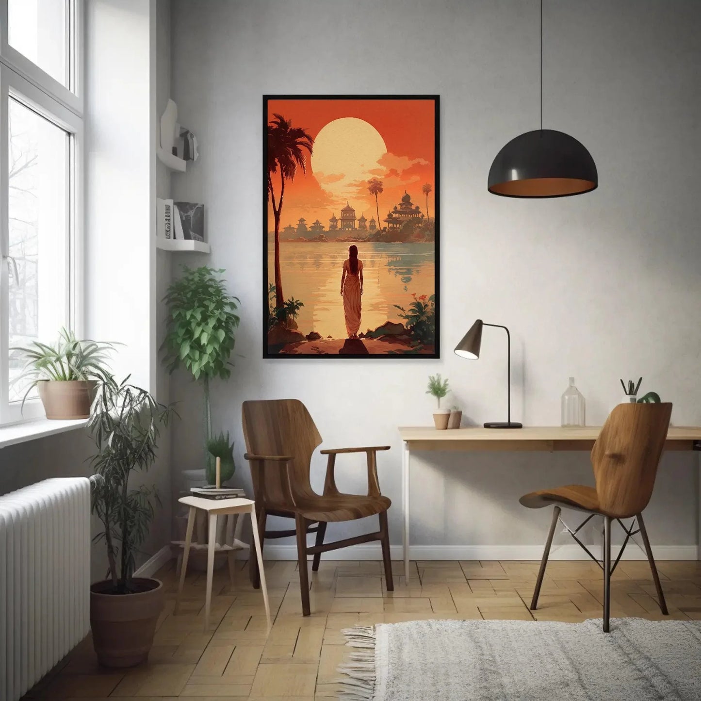 Sunset Retro Style India Print | Extra-large Wall Art | Retro Desi Art | South Asian Art I Indian Art | Indian Canvas Print | Antarmada Art Wall Art – Canvas Print