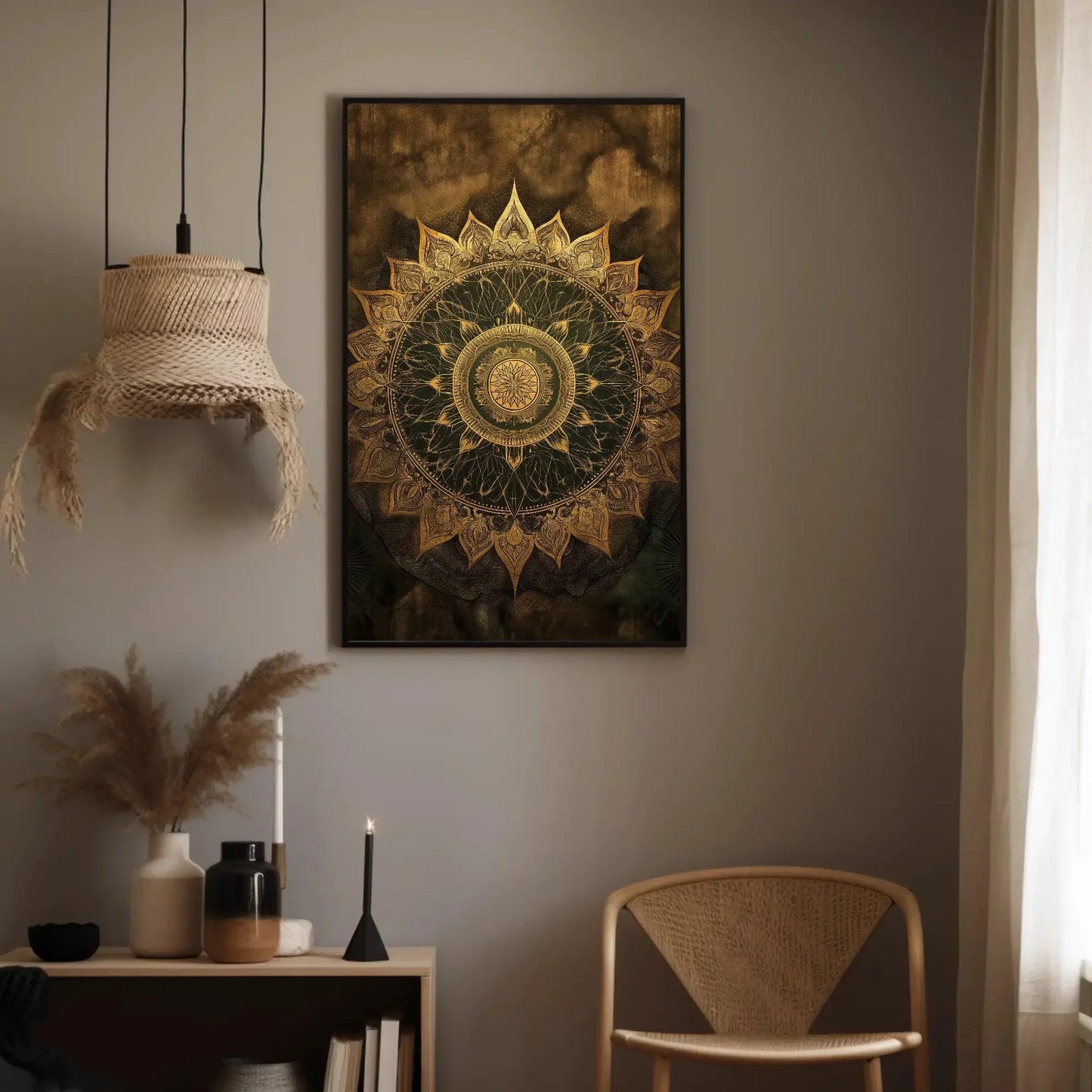 Golden Mandala Wall Art Large Canvas Yoga Spiritual Decor Indian Painting Meditation Wall Decor Ready To Hang Wall Art – Canvas Print