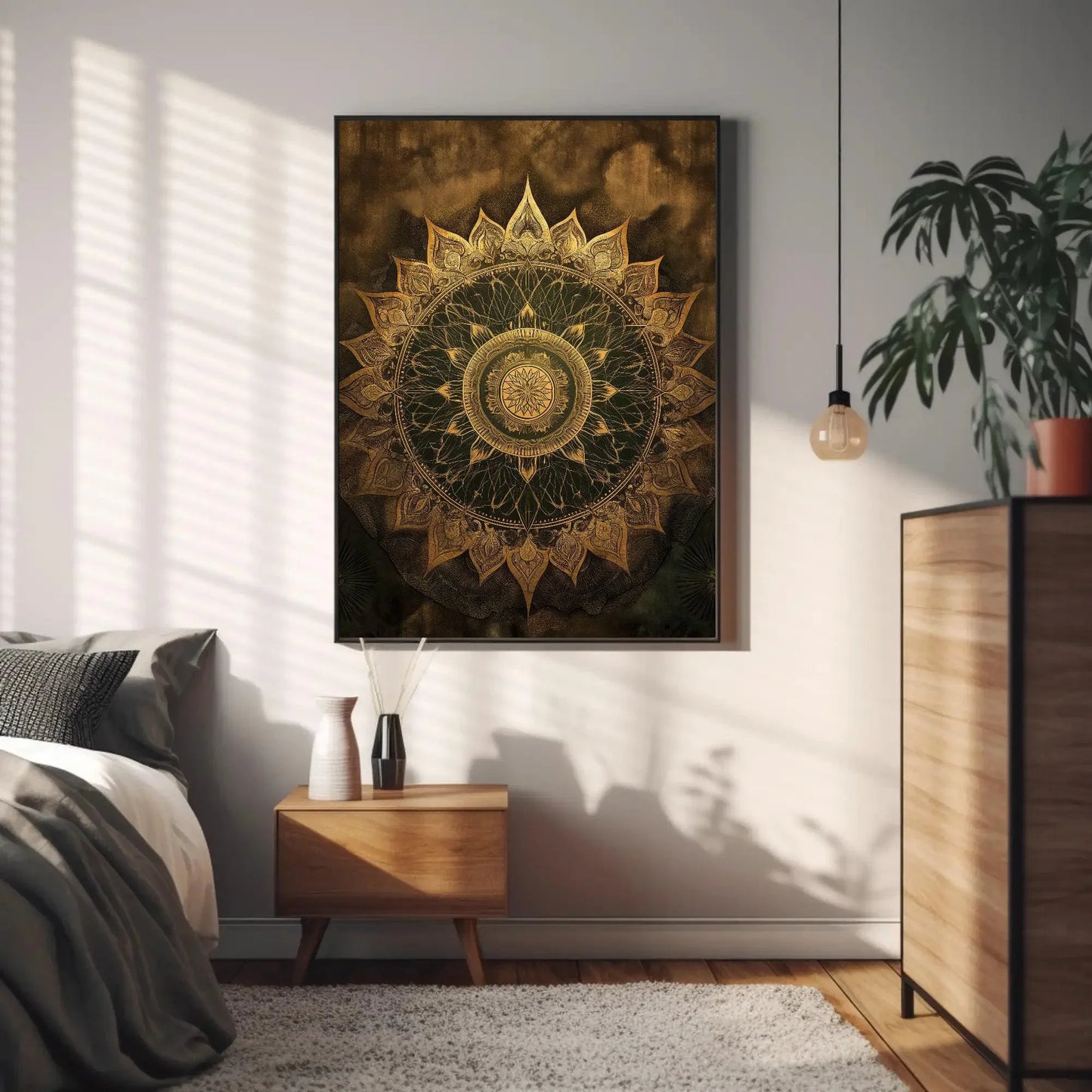 Golden Mandala Wall Art Large Canvas Yoga Spiritual Decor Indian Painting Meditation Wall Decor Ready To Hang Wall Art – Canvas Print