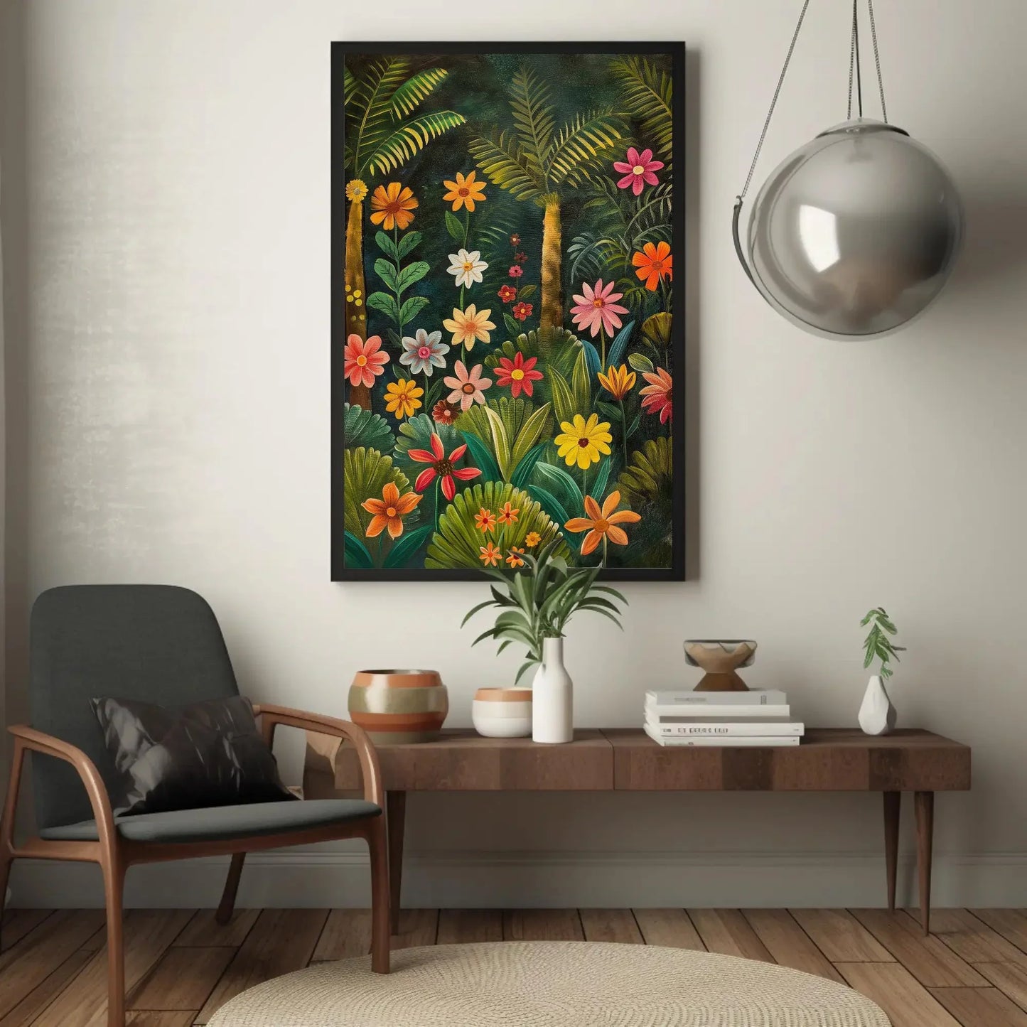 Stunning Tropical Forest with Vibrant Flowers Canvas Print, Framed Wall Art, Nature Inspired Home Decor, Large Ready to Hang Artwork Wall Art – Canvas Print