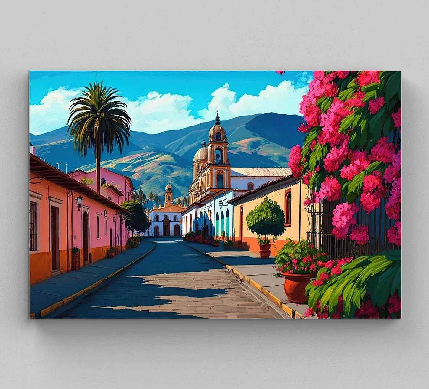 Mexican Landscape Painting, Mexican Village, Mexican Poster, Mexican Wall Art Decor, Floral Wall Print, Mexican Home Decor, Latino Art Print Wall Art – Canvas Print