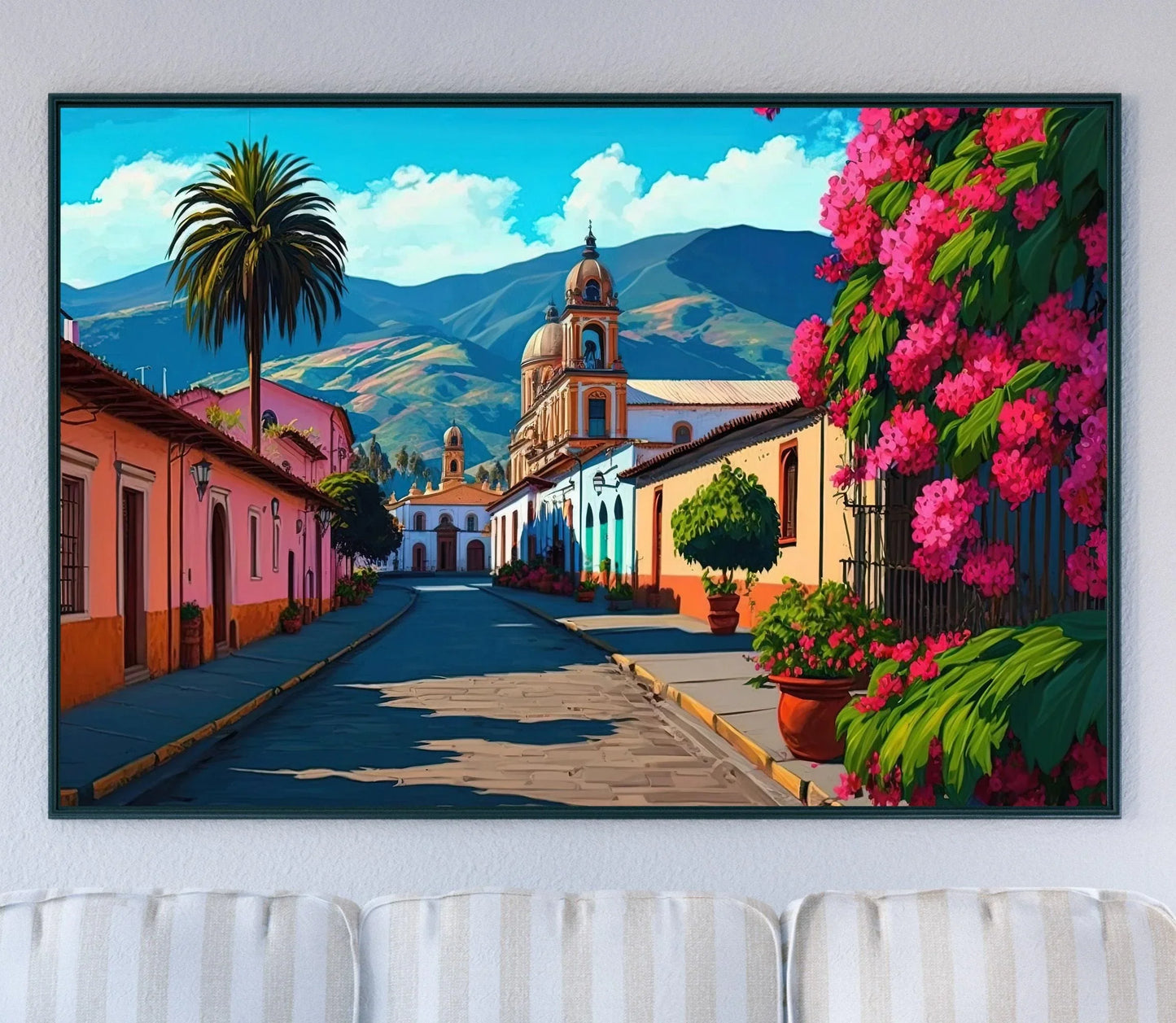 Mexican Landscape Painting, Mexican Village, Mexican Poster, Mexican Wall Art Decor, Floral Wall Print, Mexican Home Decor, Latino Art Print Wall Art – Canvas Print