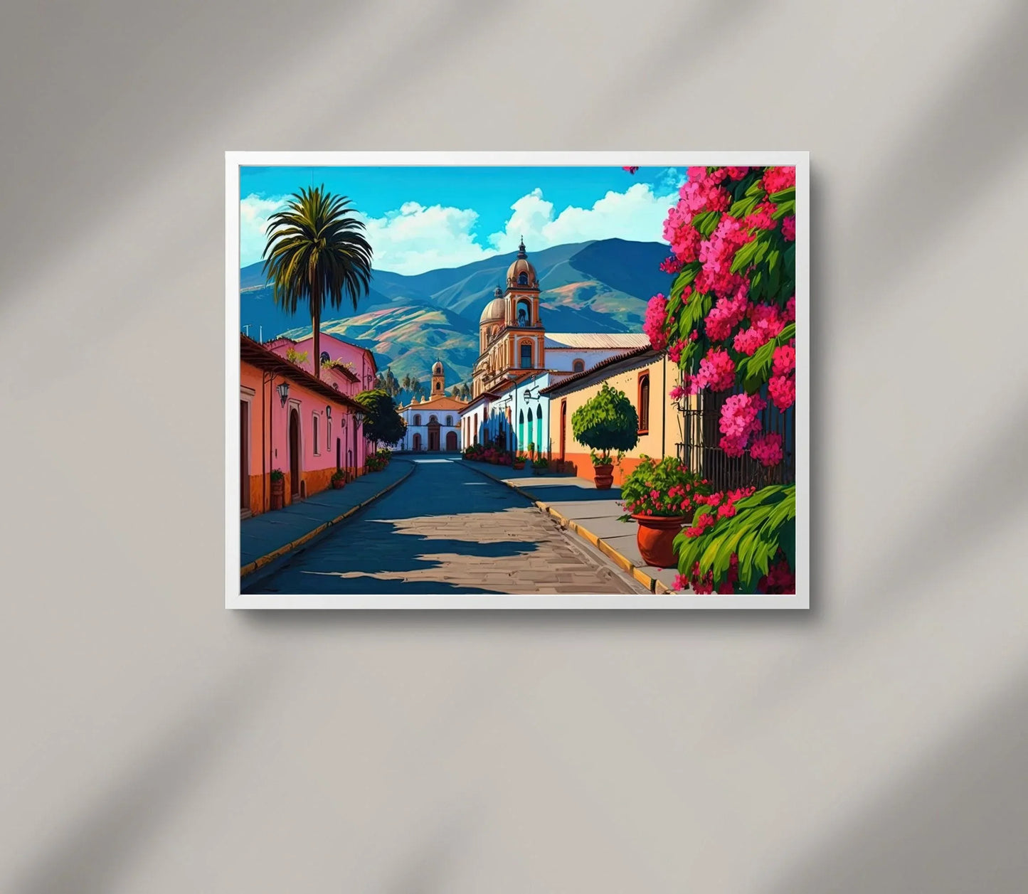 Mexican Landscape Painting, Mexican Village, Mexican Poster, Mexican Wall Art Decor, Floral Wall Print, Mexican Home Decor, Latino Art Print Wall Art – Canvas Print