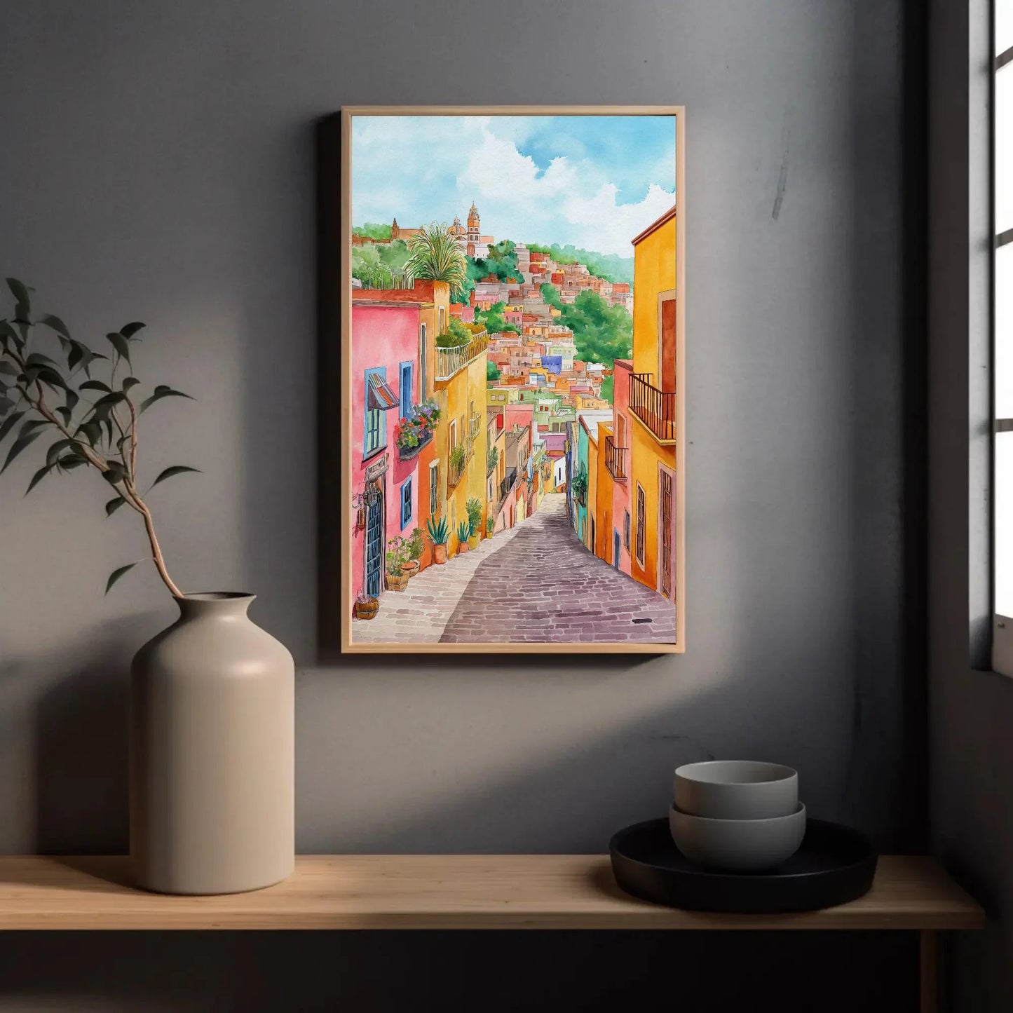 Guanajuato Watercolor Poster and Canvas Print Mexico Travel Art Mexican Wall Art Mexican Street Art Ready To Hang Wall Art – Canvas Print