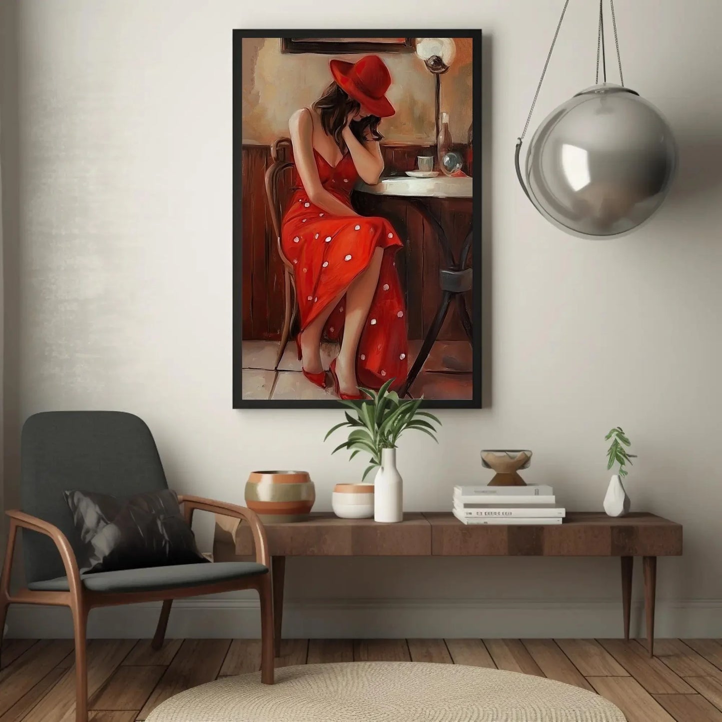 Girl in Paris Cafe Abstract Painting, Girl in Red Dress French Cafe Print, Parisian Wall Art, Europe Wall Art, Gift For Her, Cafe Shop Decor Wall Art – Canvas Print