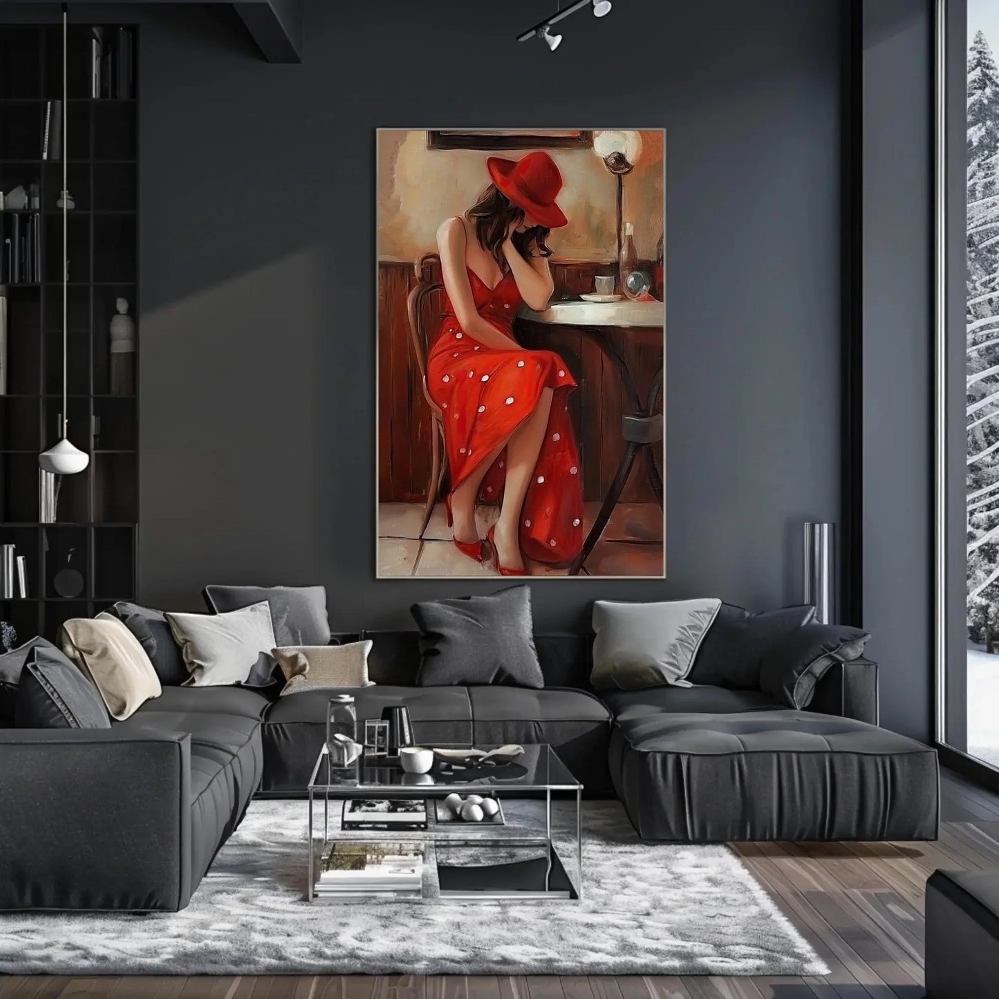 Girl in Paris Cafe Abstract Painting, Girl in Red Dress French Cafe Print, Parisian Wall Art, Europe Wall Art, Gift For Her, Cafe Shop Decor Wall Art – Canvas Print
