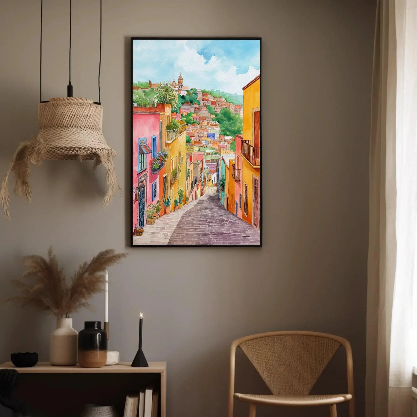 Guanajuato Watercolor Poster and Canvas Print Mexico Travel Art Mexican Wall Art Mexican Street Art Ready To Hang Wall Art – Canvas Print