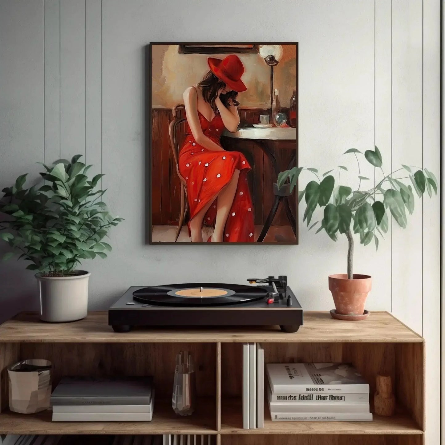 Girl in Paris Cafe Abstract Painting, Girl in Red Dress French Cafe Print, Parisian Wall Art, Europe Wall Art, Gift For Her, Cafe Shop Decor Wall Art – Canvas Print