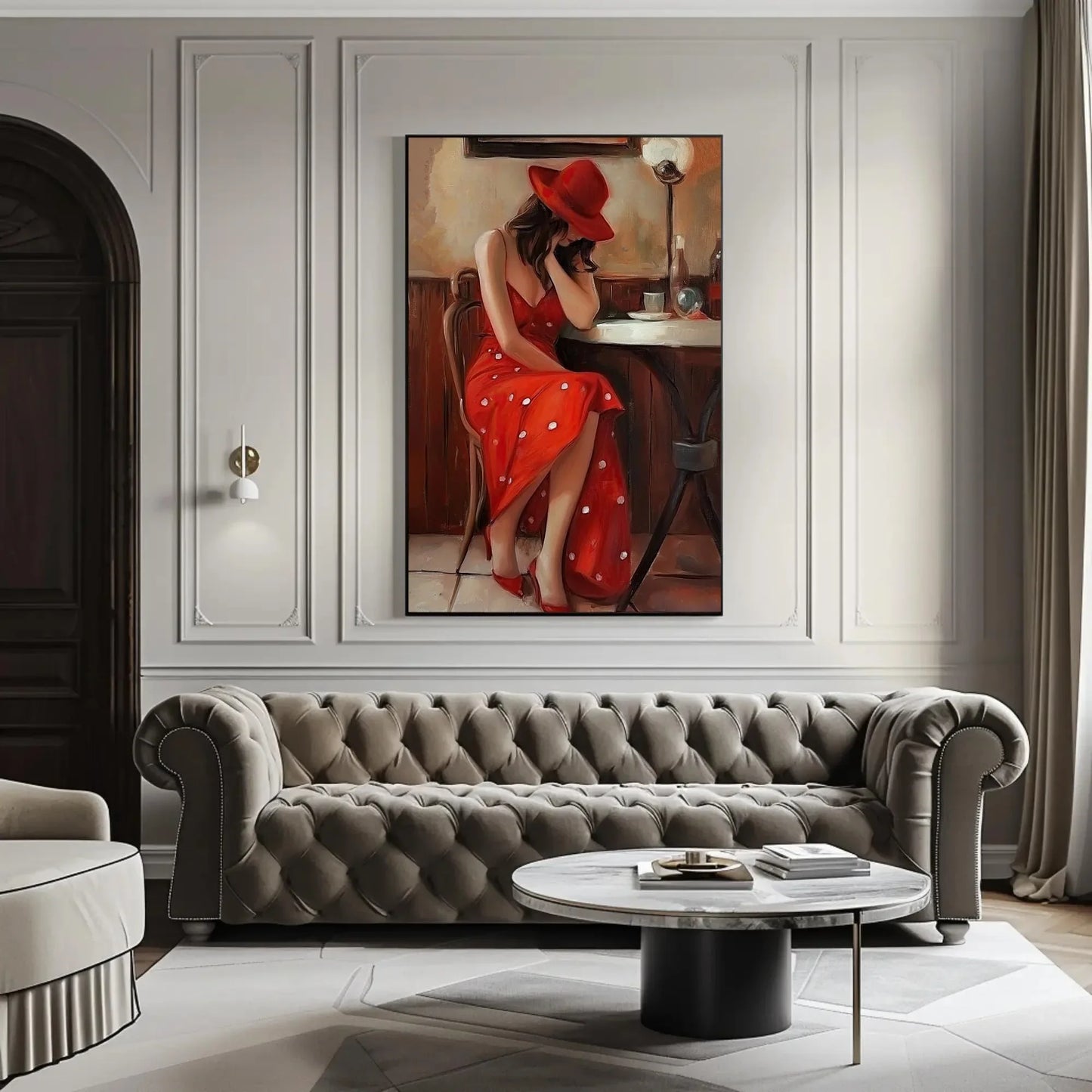 Girl in Paris Cafe Abstract Painting, Girl in Red Dress French Cafe Print, Parisian Wall Art, Europe Wall Art, Gift For Her, Cafe Shop Decor Wall Art – Canvas Print