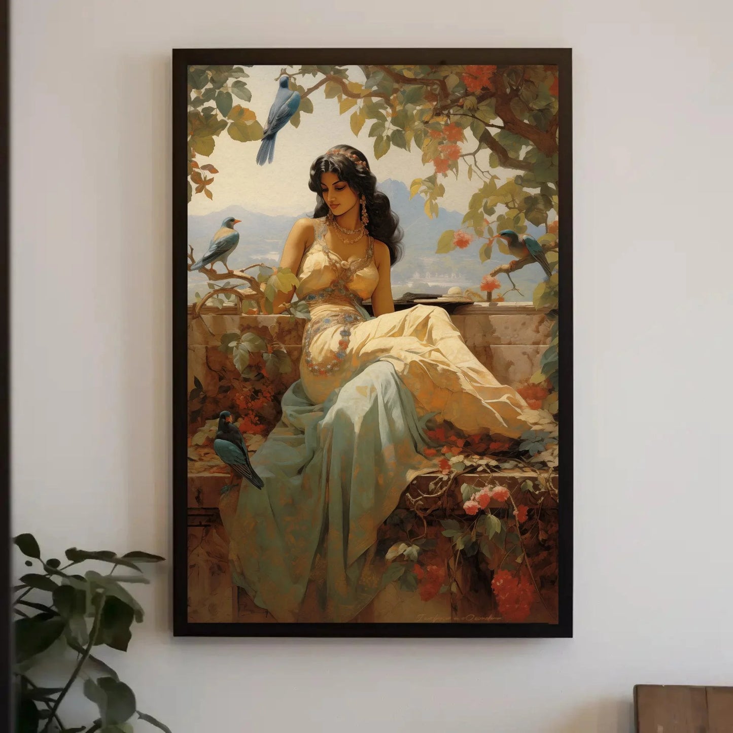 Indian Princess in a Beautiful Garden Print | Extra-large Wall Art | Indian Canvas Decor| Desi Art | South Asian Art I Antarmada Art Wall Art – Canvas Print