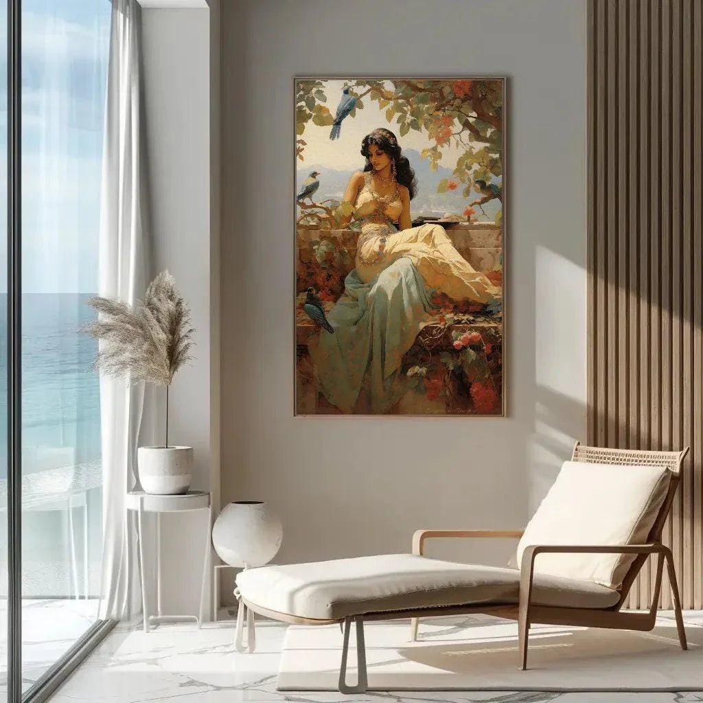Indian Princess in a Beautiful Garden Print | Extra-large Wall Art | Indian Canvas Decor| Desi Art | South Asian Art I Antarmada Art Wall Art – Canvas Print
