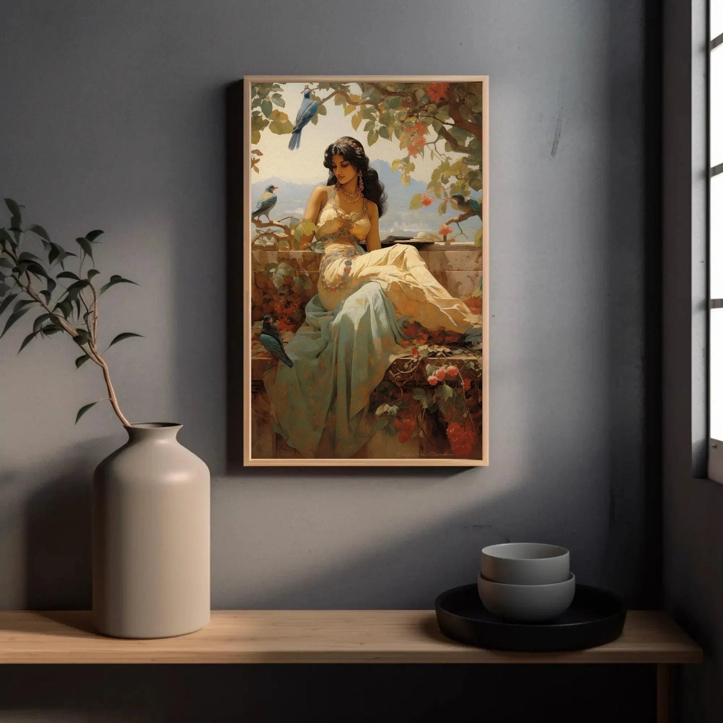 Indian Princess in a Beautiful Garden Print | Extra-large Wall Art | Indian Canvas Decor| Desi Art | South Asian Art I Antarmada Art Wall Art – Canvas Print