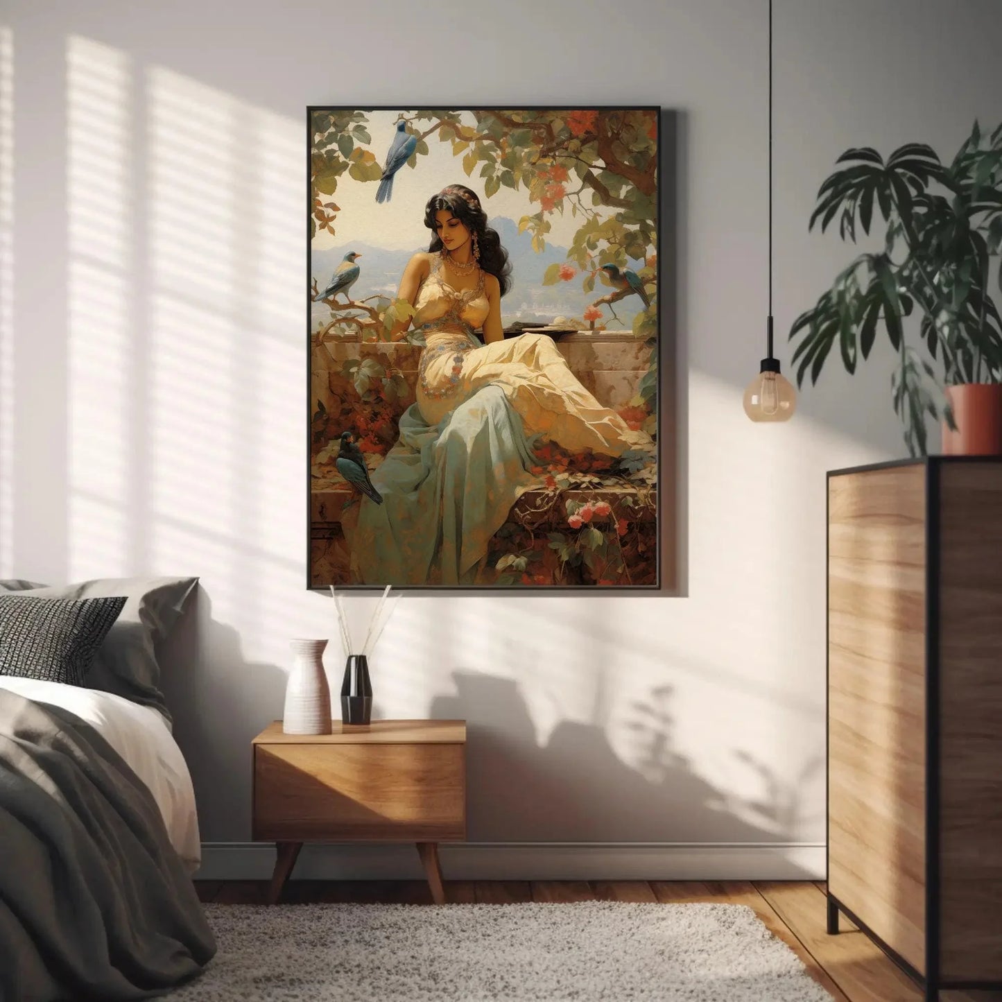 Indian Princess in a Beautiful Garden Print | Extra-large Wall Art | Indian Canvas Decor| Desi Art | South Asian Art I Antarmada Art Wall Art – Canvas Print